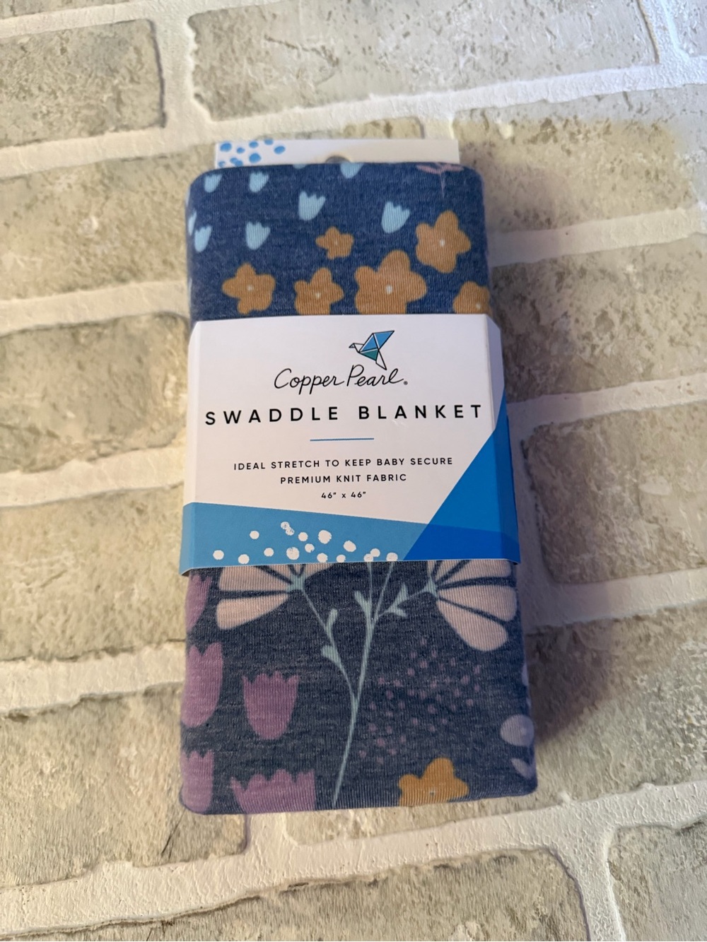 Copper Pearl Floral Knit Swaddle Blanket - Navy, Pink, Mustard